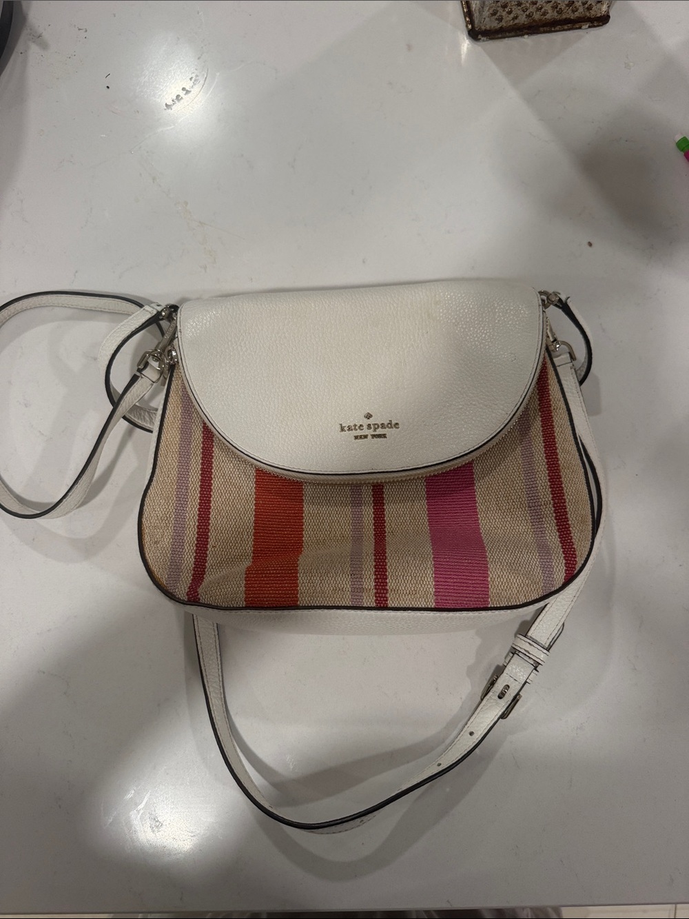 kate spade White & Multicolor Striped Crossbody Bag